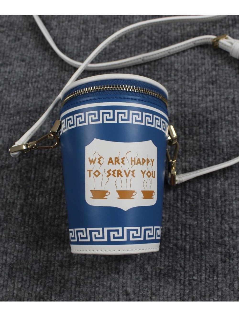 Kate Spade Blue & White Coffee Cup Crossbody Bag with Gold Accents - Picture 3 of 7
